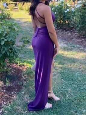 City Studio Purple Strappy Side-Slit Gown